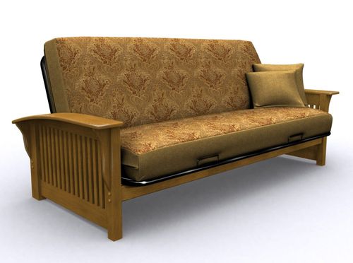 Futon Frame - Crestridge Full Size Metal Wood Futon in Medium Oak - 35-6304-008