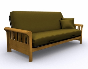 Futon Frame - Renaissance Full Size Metal Wood Futon in Medium Oak - 35-2114-008