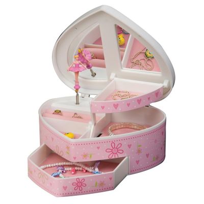 Girl's Glitter-Daisy Heart-Shaped Musical Ballerina Jewelry Box - Ruby - Jewelry Boxes by Mele - 00802S11M