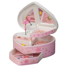 Girl's Glitter-Daisy Heart-Shaped Musical Ballerina Jewelry Box - Ruby - Jewelry Boxes by Mele - 00802S11M