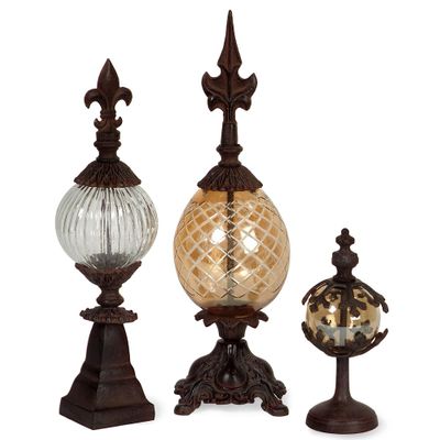 Glass and Metal Finials (Set of 3) - IMAX - 60600-3