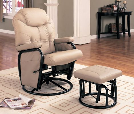 Glider Rocker with Ottoman in Beige Leatherette - Coaster