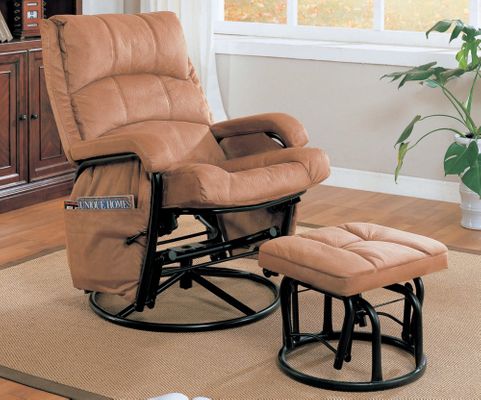Glider Rocker with Ottoman in Tan Microfiber / Black Frame - Coaster