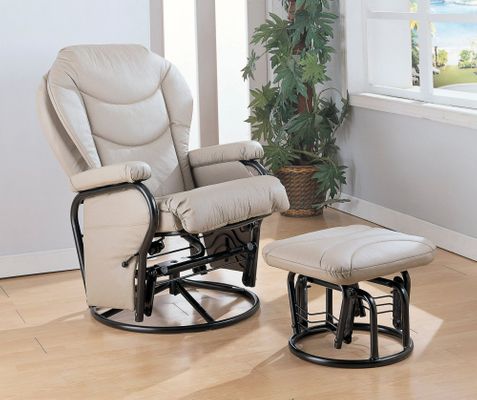 Glider Rocker with Round Base Ottoman in Beige Leatherette - Coaster