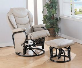 Glider Rocker with Round Base Ottoman in Beige Leatherette - Coaster