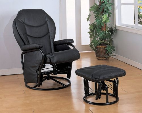 Glider Rocker with Round Base Ottoman in Black Leatherette - Coaster