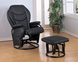 Glider Rocker with Round Base Ottoman in Black Leatherette - Coaster