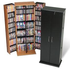 Grande Tall Locking Media Storage Cabinet in Oak/Black - Prepac Furniture - OVS-0287