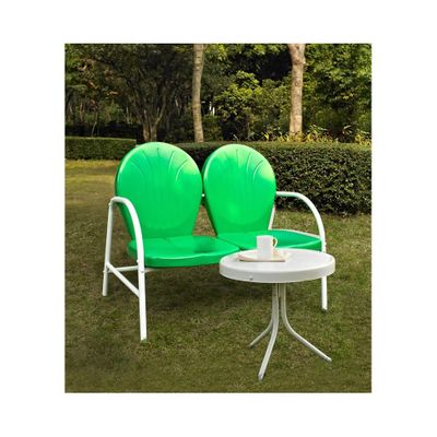 Griffith 2 Piece Metal Outdoor Conversation Set - Grasshopper Green Loveseat and Side Table - CROSLEY-KO10006GR
