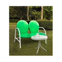 Griffith 2 Piece Metal Outdoor Conversation Set - Grasshopper Green Loveseat and Side Table - CROSLEY-KO10006GR