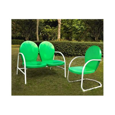 Griffith 2 Piece Metal Outdoor Conversation Set - Loveseat and Chair in Grasshopper Green - CROSLEY-KO10005GR