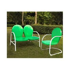 Griffith 2 Piece Metal Outdoor Conversation Set - Loveseat and Chair in Grasshopper Green - CROSLEY-KO10005GR