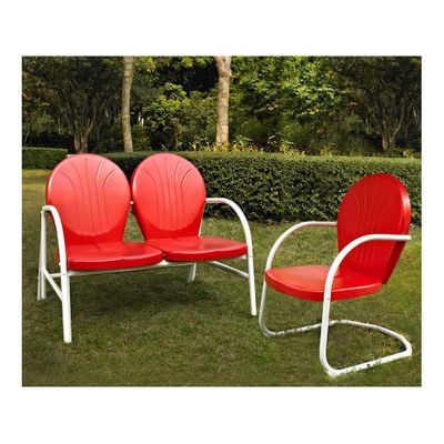 Griffith 2 Piece Metal Outdoor Conversation Set - Loveseat and Chair in Red - CROSLEY-KO10005RE