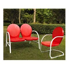 Griffith 2 Piece Metal Outdoor Conversation Set - Loveseat and Chair in Red - CROSLEY-KO10005RE
