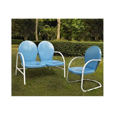 Griffith 2 Piece Metal Outdoor Conversation Set - Loveseat and Chair in Sky Blue - CROSLEY-KO10005BL