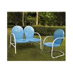 Griffith 2 Piece Metal Outdoor Conversation Set - Loveseat and Chair in Sky Blue - CROSLEY-KO10005BL