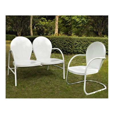 Griffith 2 Piece Metal Outdoor Conversation Set - Loveseat and Chair in White - CROSLEY-KO10005WH
