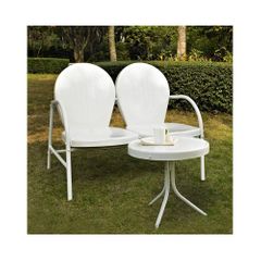 Griffith 2 Piece Metal Outdoor Conversation Set - Loveseat and Table in White - CROSLEY-KO10006WH