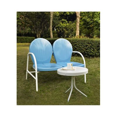 Griffith 2 Piece Metal Outdoor Conversation Set - Sky Blue Loveseat and Side Table - CROSLEY-KO10006BL