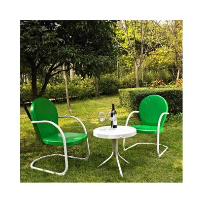 Griffith 3 Piece Metal Outdoor Conversation Set - 2 Chairs in Grasshopper Green, White Side Table - CROSLEY-KO10004GR
