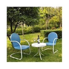 Griffith 3 Piece Metal Outdoor Conversation Set - 2 Chairs in Sky Blue with White Side Table - CROSLEY-KO10004BL