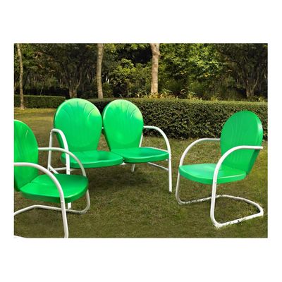 Griffith 3 Piece Metal Outdoor Conversation Set - Loveseat and 2 Chairs in Grasshopper Green - CROSLEY-KO10002GR