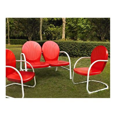 Griffith 3 Piece Metal Outdoor Conversation Set - Loveseat and 2 Chairs in Red - CROSLEY-KO10002RE