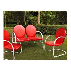 Griffith 3 Piece Metal Outdoor Conversation Set - Loveseat and 2 Chairs in Red - CROSLEY-KO10002RE