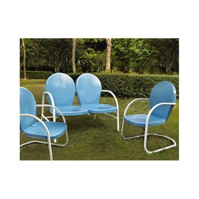 Griffith 3 Piece Metal Outdoor Conversation Set - Loveseat and 2 Chairs in Sky Blue - CROSLEY-KO10002BL