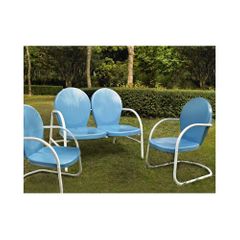 Griffith 3 Piece Metal Outdoor Conversation Set - Loveseat and 2 Chairs in Sky Blue - CROSLEY-KO10002BL