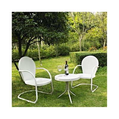 Griffith 3 Piece Metal Outdoor Conversation Set - Two Chairs in White with Side Table - CROSLEY-KO10004WH