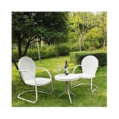 Griffith 3 Piece Metal Outdoor Conversation Set - Two Chairs in White with Side Table - CROSLEY-KO10004WH