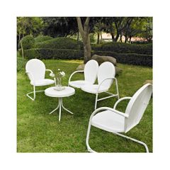 Griffith 4 Piece Metal Outdoor Conversation Set - Loveseat and 2 Chairs in White with Side Table - CROSLEY-KO10001WH
