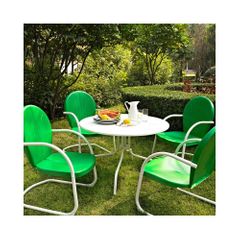 Griffith Metal 40" Five Piece Outdoor Dining Set - White Dining Table with Grasshopper Green Chairs - CROSLEY-KOD1001WH