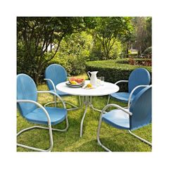 Griffith Metal 40" Five Piece Outdoor Dining Set - White Dining Table with Sky Blue Chairs - CROSLEY-KOD1002WH