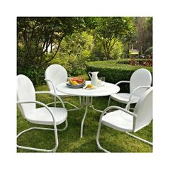 Griffith Metal 40" Five Piece Outdoor Dining Set - White Dining Table with White Chairs - CROSLEY-KOD1004WH