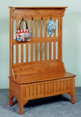 Hall Tree in Solid Wood with Full Storage Entry Bench in Cottage Oak Finish - 5649-49
