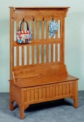 Hall Tree in Solid Wood with Full Storage Entry Bench in Cottage Oak Finish - 5649-49
