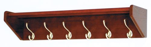 Hat and Coat Tree with 6 Brass Hooks - Wooden Mallet Office Furniture - 36HCRMH