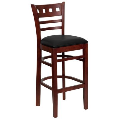 HERCULES American Back Wood Restaurant Bar Stool - Black Vinyl Seat, Mahogany Finish - XU-DGW0030BARAMR-MAH-BLKV-GG