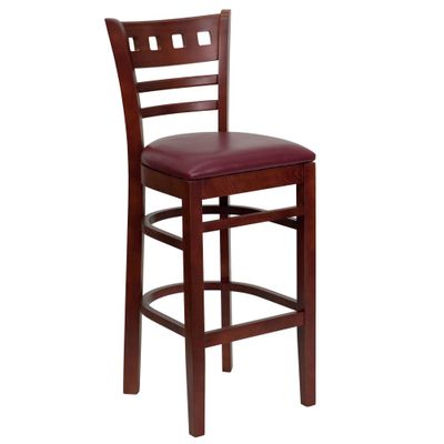 HERCULES American Back Wood Restaurant Bar Stool - Burgundy Vinyl Seat, Mahogany Finish - XU-DGW0030BARAMR-MAH-BURV-GG