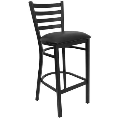 HERCULES Black Ladder Back Metal Bar Stool with Black Vinyl Seat - XU-DG697BLAD-BAR-BLKV-GG