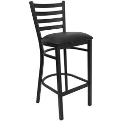 HERCULES Black Ladder Back Metal Bar Stool with Black Vinyl Seat - XU-DG697BLAD-BAR-BLKV-GG