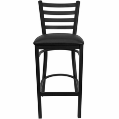 HERCULES Black Ladder Back Metal Bar Stool with Black Vinyl Seat - XU-DG697BLAD-BAR-BLKV-GG