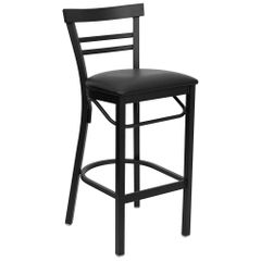 HERCULES Black Ladder Back Metal Bar Stool with Black Vinyl Seat - XU-DG6R9BLAD-BAR-BLKV-GG
