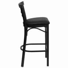 HERCULES Black Ladder Back Metal Bar Stool with Black Vinyl Seat - XU-DG6R9BLAD-BAR-BLKV-GG