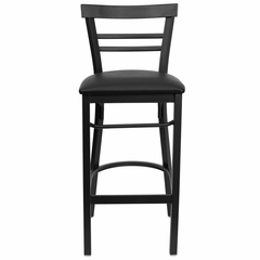 HERCULES Black Ladder Back Metal Bar Stool with Black Vinyl Seat - XU-DG6R9BLAD-BAR-BLKV-GG