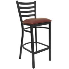 HERCULES Black Ladder Back Metal Bar Stool with Burgundy Vinyl Seat - XU-DG697BLAD-BAR-BURV-GG