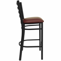 HERCULES Black Ladder Back Metal Bar Stool with Burgundy Vinyl Seat - XU-DG697BLAD-BAR-BURV-GG
