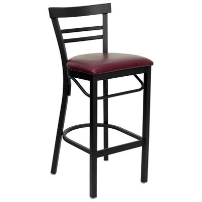 HERCULES Black Ladder Back Metal Bar Stool with Burgundy Vinyl Seat - XU-DG6R9BLAD-BAR-BURV-GG